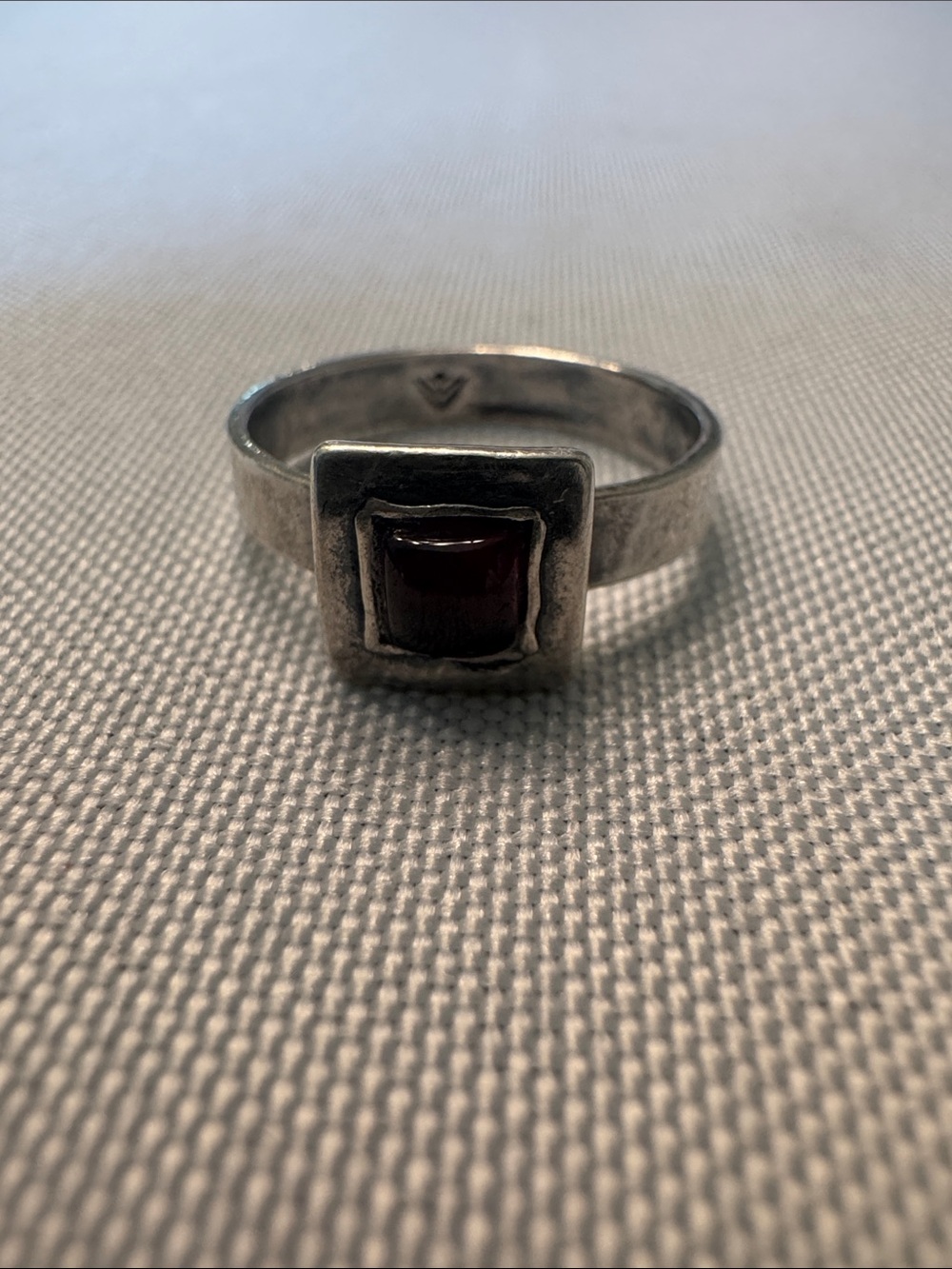 Silpada Silver Ring with Dark Red Garnet Square Stone